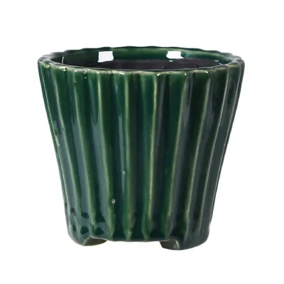 Forest Green Ribbed Plant Pot