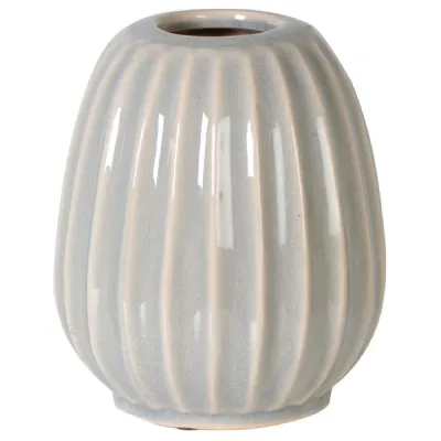 Large Soft Grey Ribbed Vase