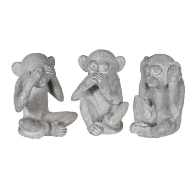 Set of 3 Grey 'No Evil' Monkey Ornaments