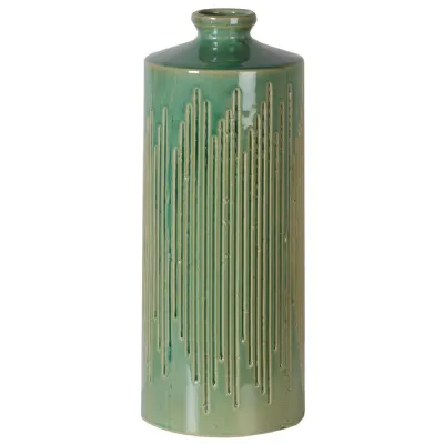 Tall Yellow and Green Bottle Vase