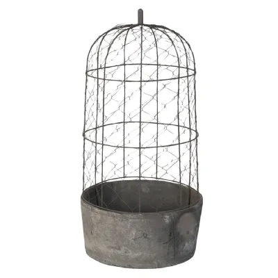 Large Wire Dome and Black Stone Pot