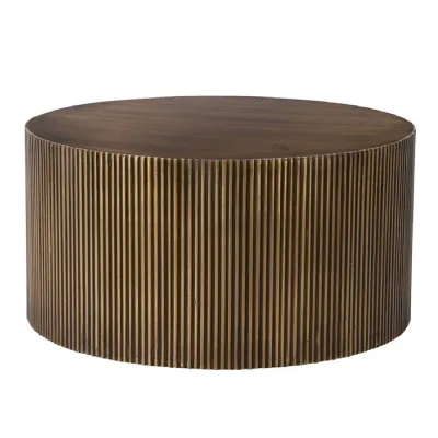 Madison Antique Brass Round Ribbed Coffee Table