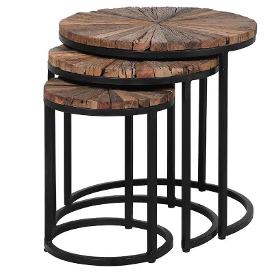 Set Of 3 Natural Round Side Tables