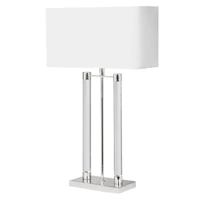 Nickel and Clear Table Lamp With White Shade