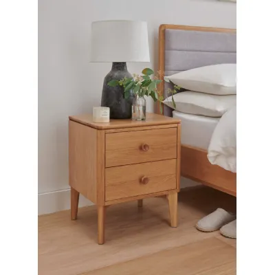 Natural Oak Wooden 2 Drawer Bedside Table Chest