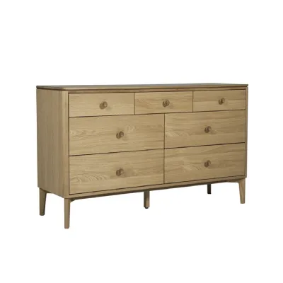 Modern Natural Oak Wide 7 Drawer Chest with Curved Edges