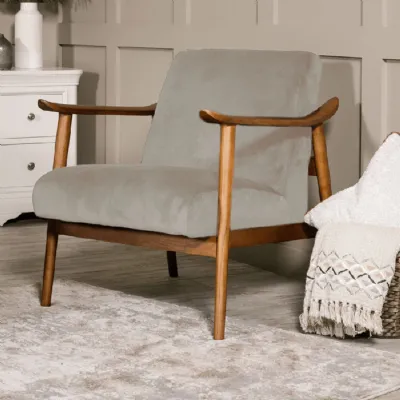 Taupe Chenille Fabric Accent Chair Rubberwood Framed
