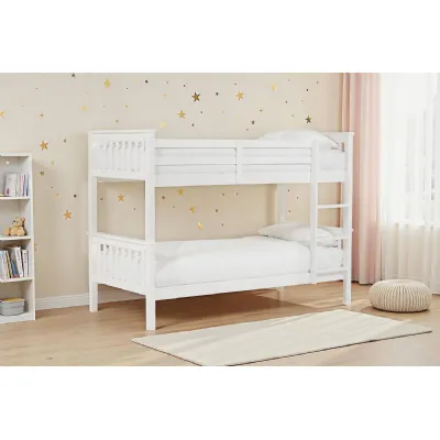 White Wooden 3ft Single Kids Bunk Bed with Ladder