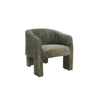 Green Chenille Fabric Upholstered Curved Accent Chair