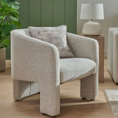 Light Grey Fabric Upholstered Curved Accent Chair