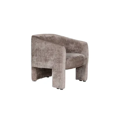 Mink Chenille Fabric Accent Chair Wooden Legs