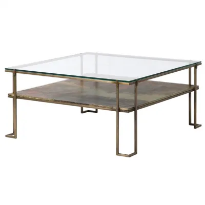 Antique Brass Square Coffee Table With Glass Top