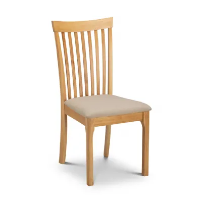 Light Oak Hardwood Dining Chair with Cream Linen Seat
