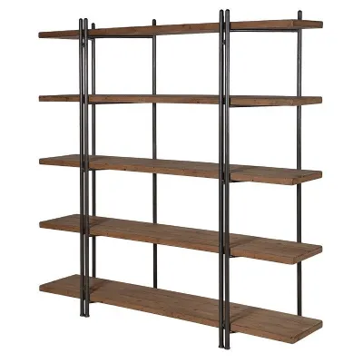 Large Industrial 5 Wooden Shelf Bookcase Storage Unit With Metal Frame
