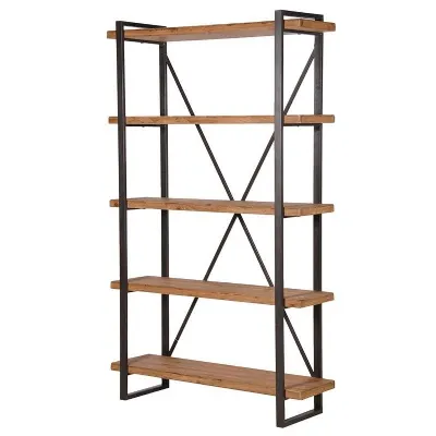 Industrial Style 4 Tier Wooden Shelf Unit With Metal Frame