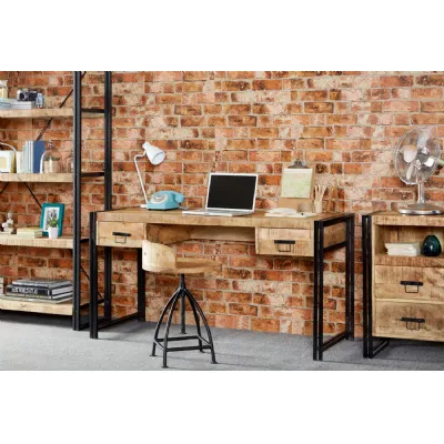 Reclaimed Wood 2 Drawer Wide Industrial Desk Metal Framed
