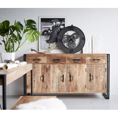 Industrial Wooden 4 Door 4 Drawer Extra Large Sideboard