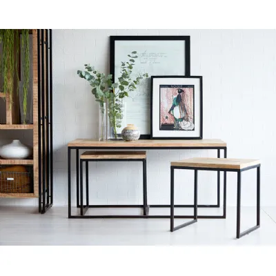 Industrial Reclaimed Wood Set of 3 Coffee Table Metal Framed
