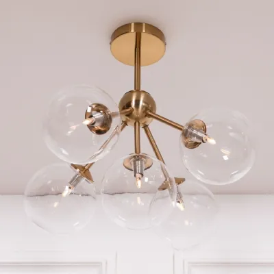 Gold Satin Deco 5 Arm Sputnik Glass Ball Ceiling Light