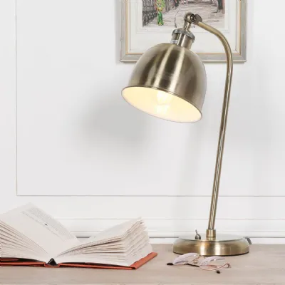 Industrial Style Satin Brass Metal Table Lamp with Shade