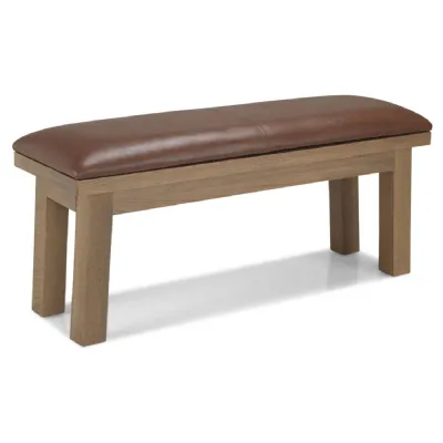 Traditional Natural Solid Oak Dining Bench with Brown Leather Seat