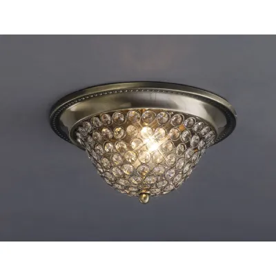 Antique Brass Crystal Small Flush Ceiling Light