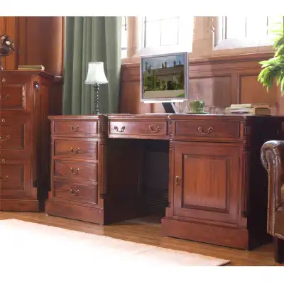 Mahogany Dark Wood Twin Pedestal Computer Desk