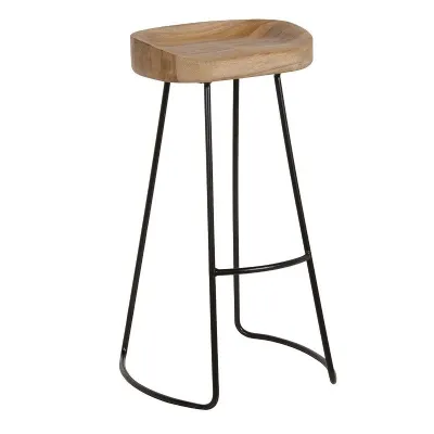 Washed Oak Kitchen Breakfast Counter Bar Stool Black Metal Legs 76cm Tall