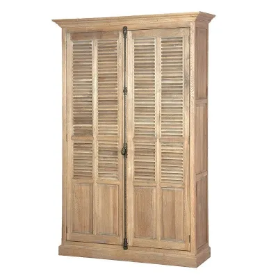 Washed Oak Large Limed Light Louvred Cupboard Cabinet With Doors