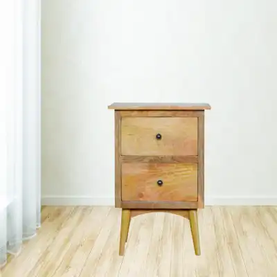 Minimalistic 2 Drawer Mango Wood Bedside with Pull Out Bar 60 x 45cm
