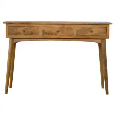 Nordic Style Mango Wood 3 Drawer Living Room Console Table With Brass Knobs 78 x 115cm