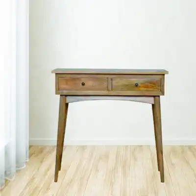 Nordic Style Solid Mango Wood And Brass 2 Drawer Living Room Console Table 78 x 90cm