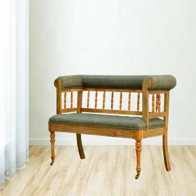 Nordic Style Mango Wood Multi Tweed Upholstered Hallway Bench With Casters 80 x 120cm