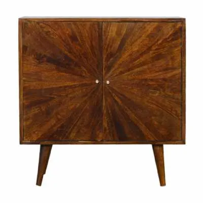 Traditional Sunrise Pattern Living Room Chestnut Cabinet With Brass Candle Knobs 77x75cm