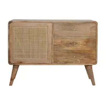 Nordic Style Mango Wood And Brass 3 Drawer Woven Sideboard With Storage Cabinet 62 x 85cm