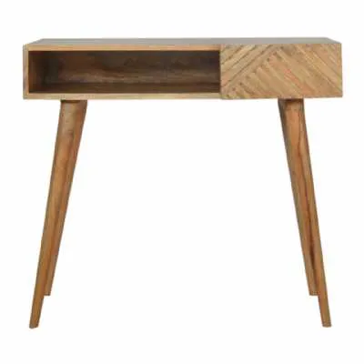 Nordic Style Mango Wood Line Carving Writing Desk With Drawer And Open Slot 80 x 88cm