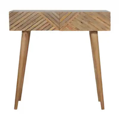 Nordic Style Mango Wood 2 Drawer Line Carving Living Room Console Hall Table 78 x 80cm