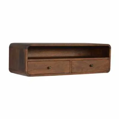 Curved Chestnut Solid Wood Wall Mounted 2 Drawer Hallway Console Table