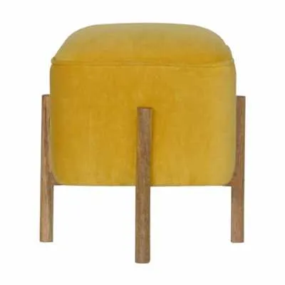 Velvet Footstool With Solid Wood Legs