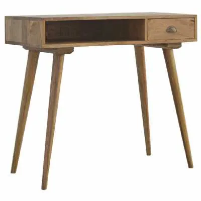 Scandinavian Style Mango Wood Office Writing Desk With Open Slot And Drawer 80 x 90cm