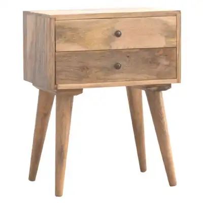 Solid Mango Wood 2 Drawer Bedside Cabinet Turned Legs
