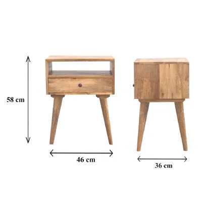 Nordic Designed Scandi Mango Wood Bedside Cabinet With Drawer And Open Slot 58 x 46cm