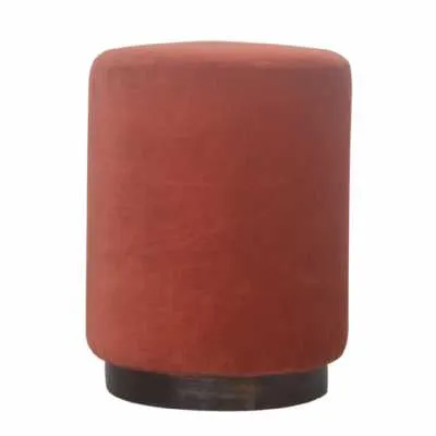 In1434 Rust Velvet Footstool With Wooden Base