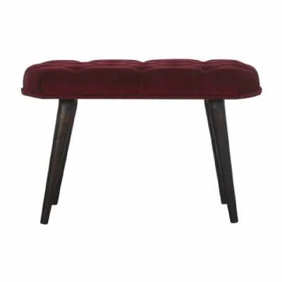 In1448 Wine Red Velvet Deep Button Bench