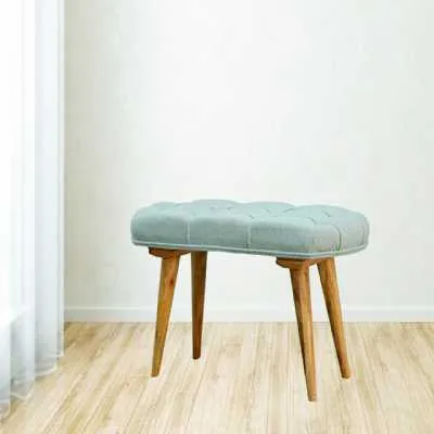 Natural Oak Finish Nordic Style Bench With Deep Buttoned Tweed Top Cushion 50 x 80cm