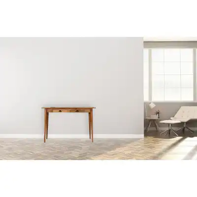 Scandi Nordic Style Large Oak Solid Wood 2 Drawers Writing Desk Table with Cable Access 120cm