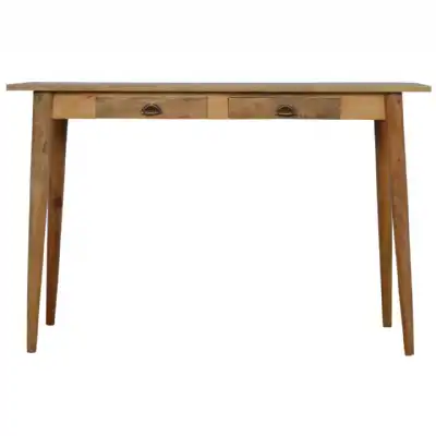 Nordic Style Solid Mango Wood And Brass 2 Drawer Home Office Writing Desk 78 x 120cm