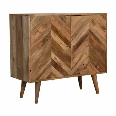 Geometric Patterned Medium Sideboard Cabinet Oak Finish Solid Wood Framed Nordic Legs