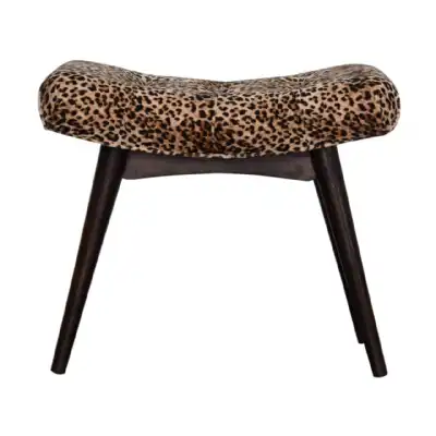 Leopard Print Curved Small Velvet Upholstered Bench Walnut Nordic Style Legs