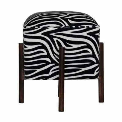 Zebra Print Footstool With Solid Wood Legs